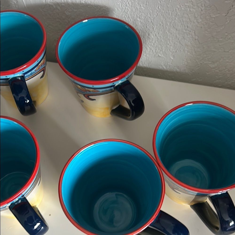 Vibrant Yellow and Blue Dining Mugs Set of Seven - Picture 5 of 8